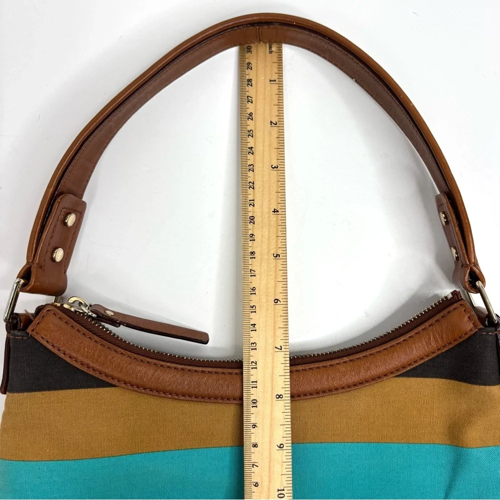 Kate Spade Retro Stripe Yellow‎ Teal Spring Nautical Coastal Beach Hobo Handbag